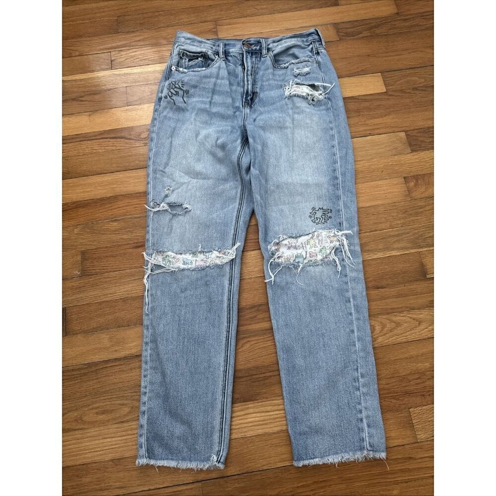 American Eagle Keith Haring Distressed Mom Denim Jeans Women 's Size 6 - Picture 2 of 9